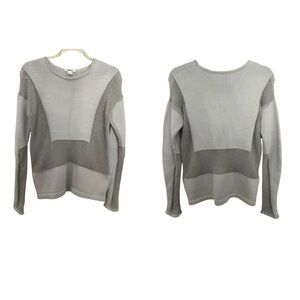 Helmut Lang Sheer Gray Knit Crochet Popover Colorblock Wool Blend Sweater SZ S